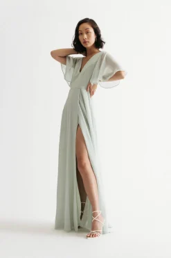Tobi Come Closer To Me Butterfly Sleeve High Slit Maxi Dress - Ivory
