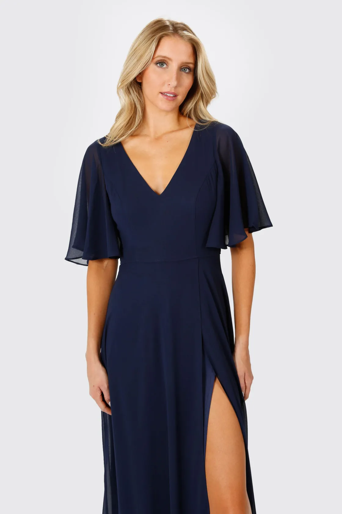 Tobi Come Closer To Me Butterfly Sleeve High Slit Maxi Dress - Ivory