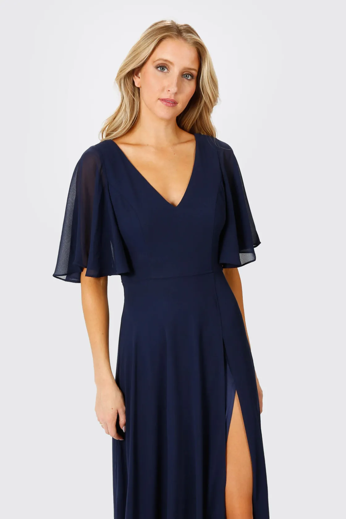 Tobi Come Closer To Me Butterfly Sleeve High Slit Maxi Dress - Ivory