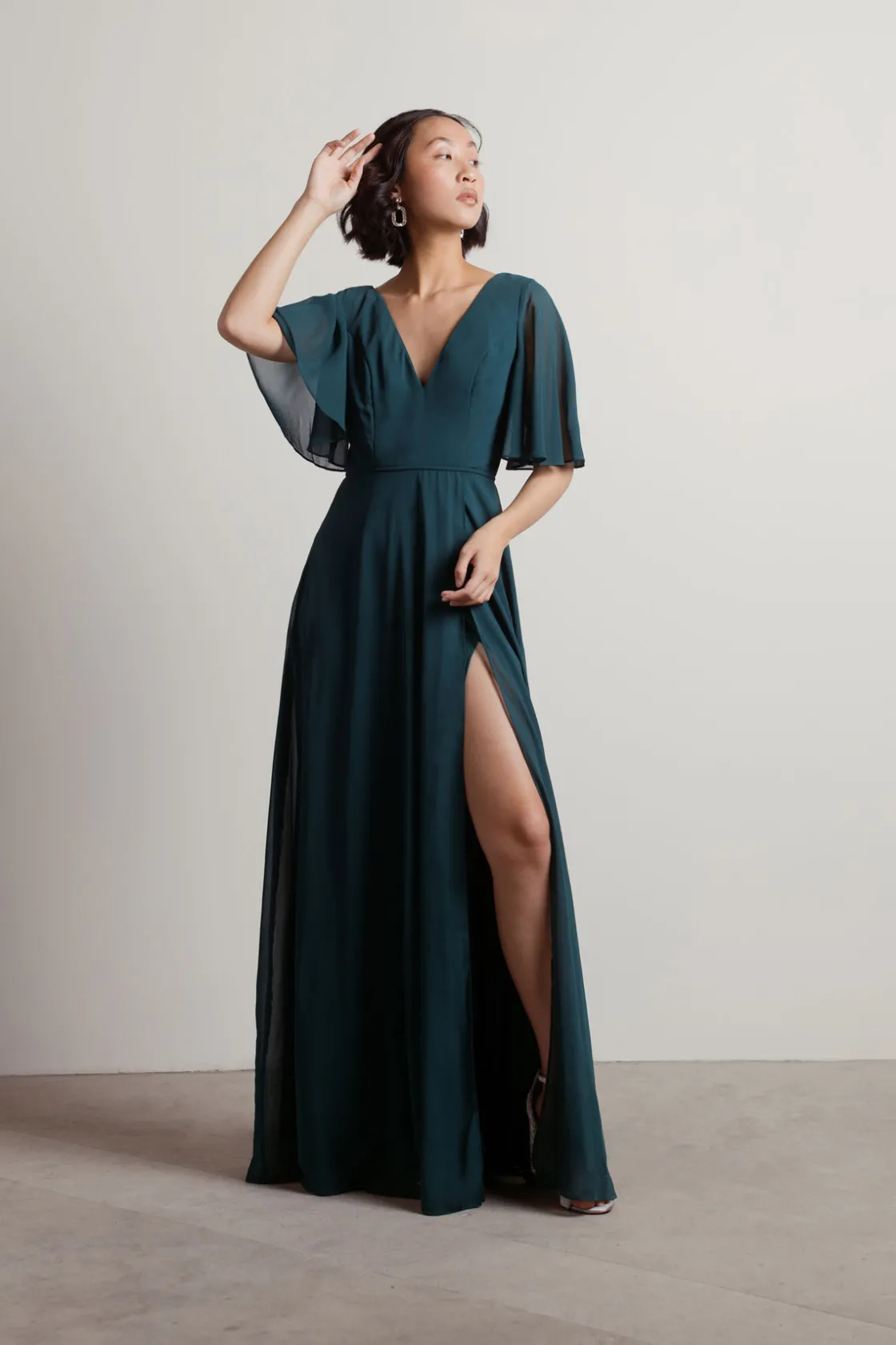 Tobi Come Closer To Me Butterfly Sleeve High Slit Maxi Dress - Ivory