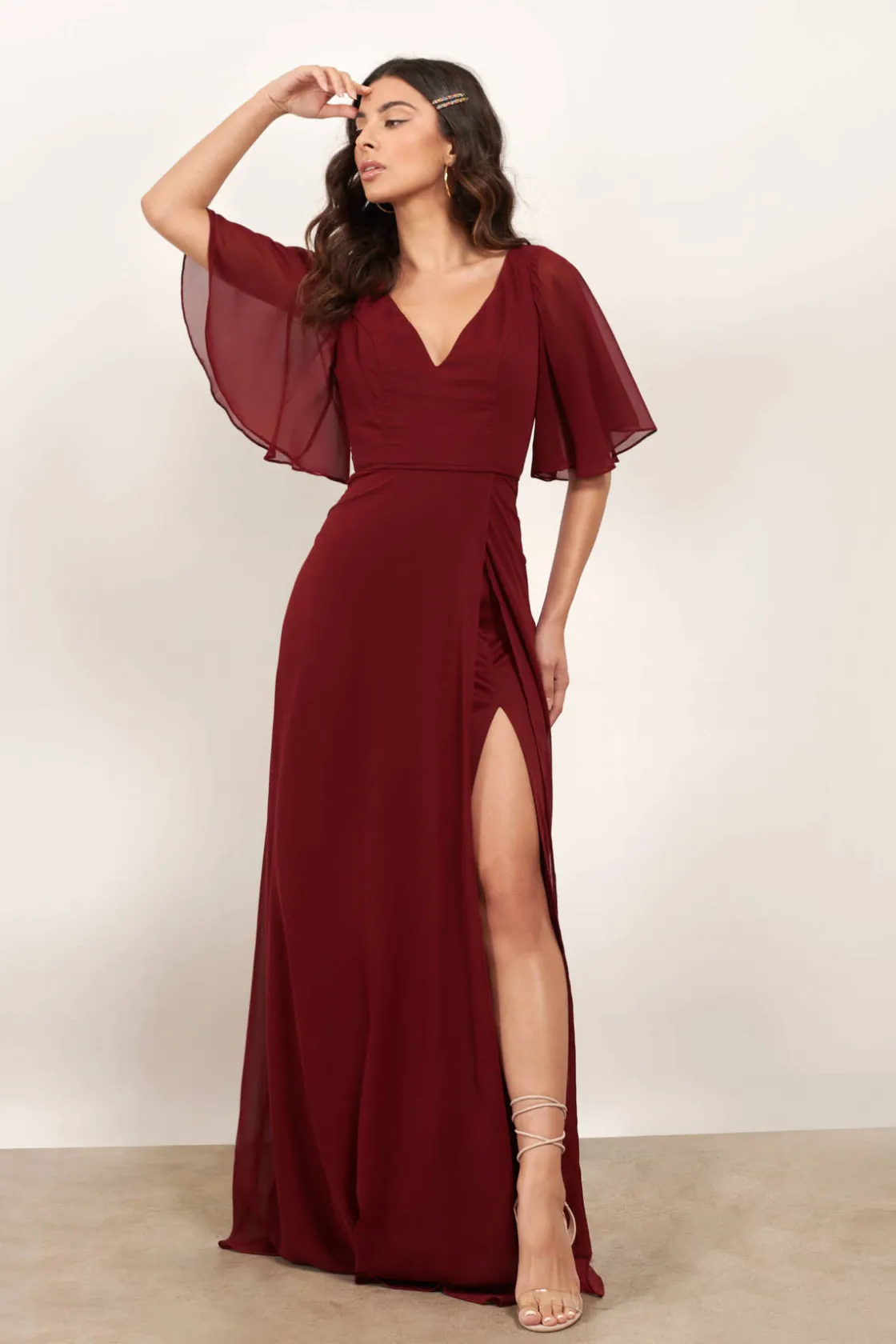 Tobi Come Closer To Me Butterfly Sleeve High Slit Maxi Dress - Ivory