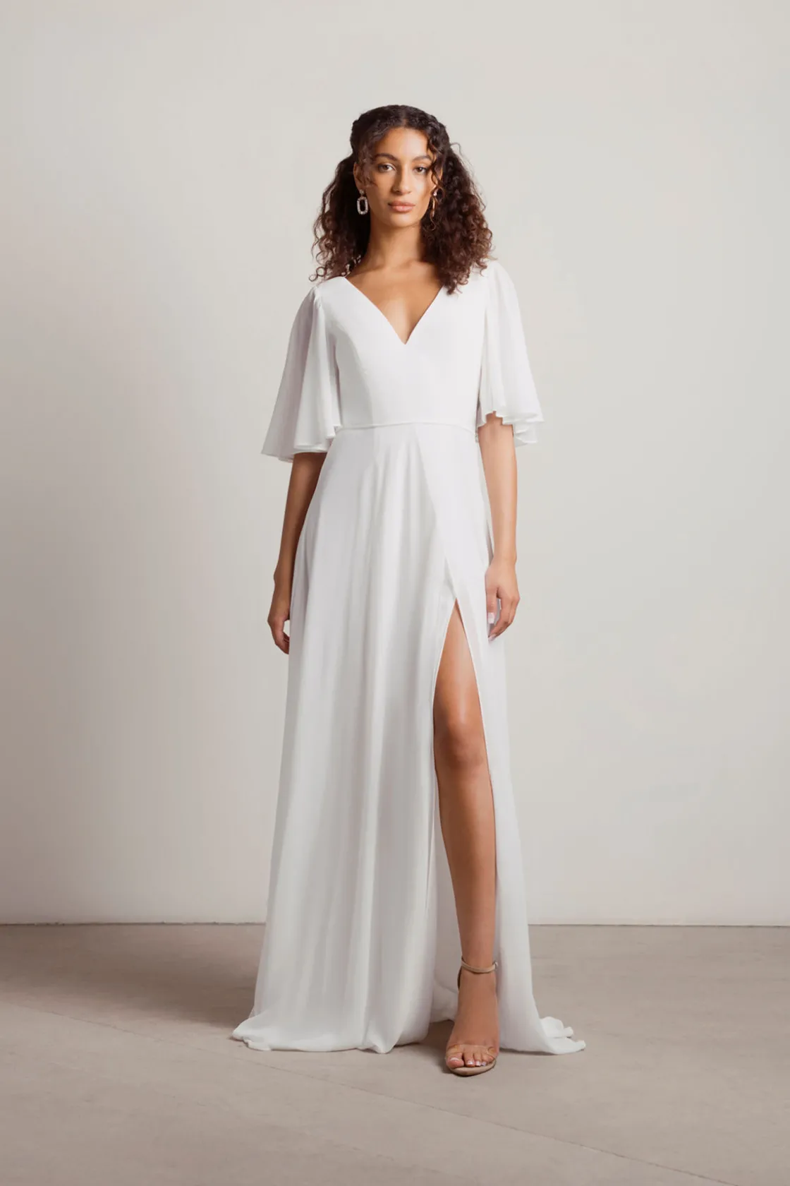 Tobi Come Closer To Me Butterfly Sleeve High Slit Maxi Dress - Ivory