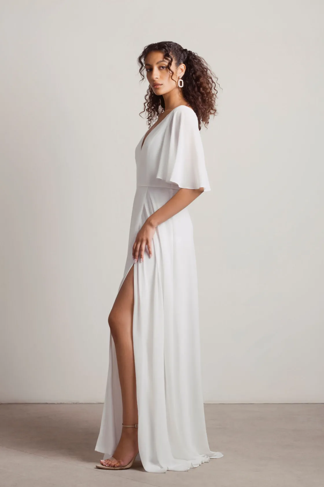 Tobi Come Closer To Me Butterfly Sleeve High Slit Maxi Dress - Ivory