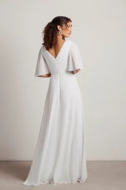 Tobi Come Closer To Me Butterfly Sleeve High Slit Maxi Dress - Ivory