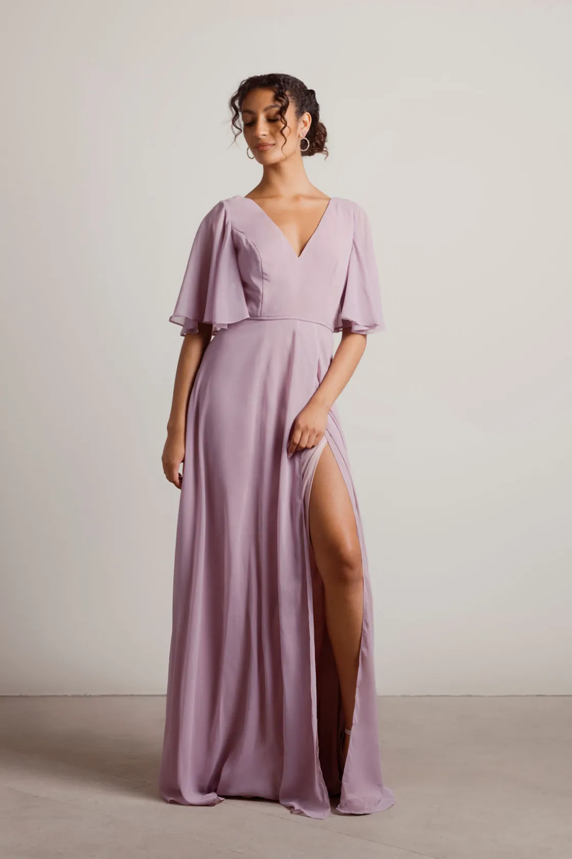 Tobi Come Closer To Me Butterfly Sleeve High Slit Maxi Dress - Ivory