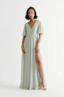 Tobi Come Closer To Me Butterfly Sleeve High Slit Maxi Dress - Ivory