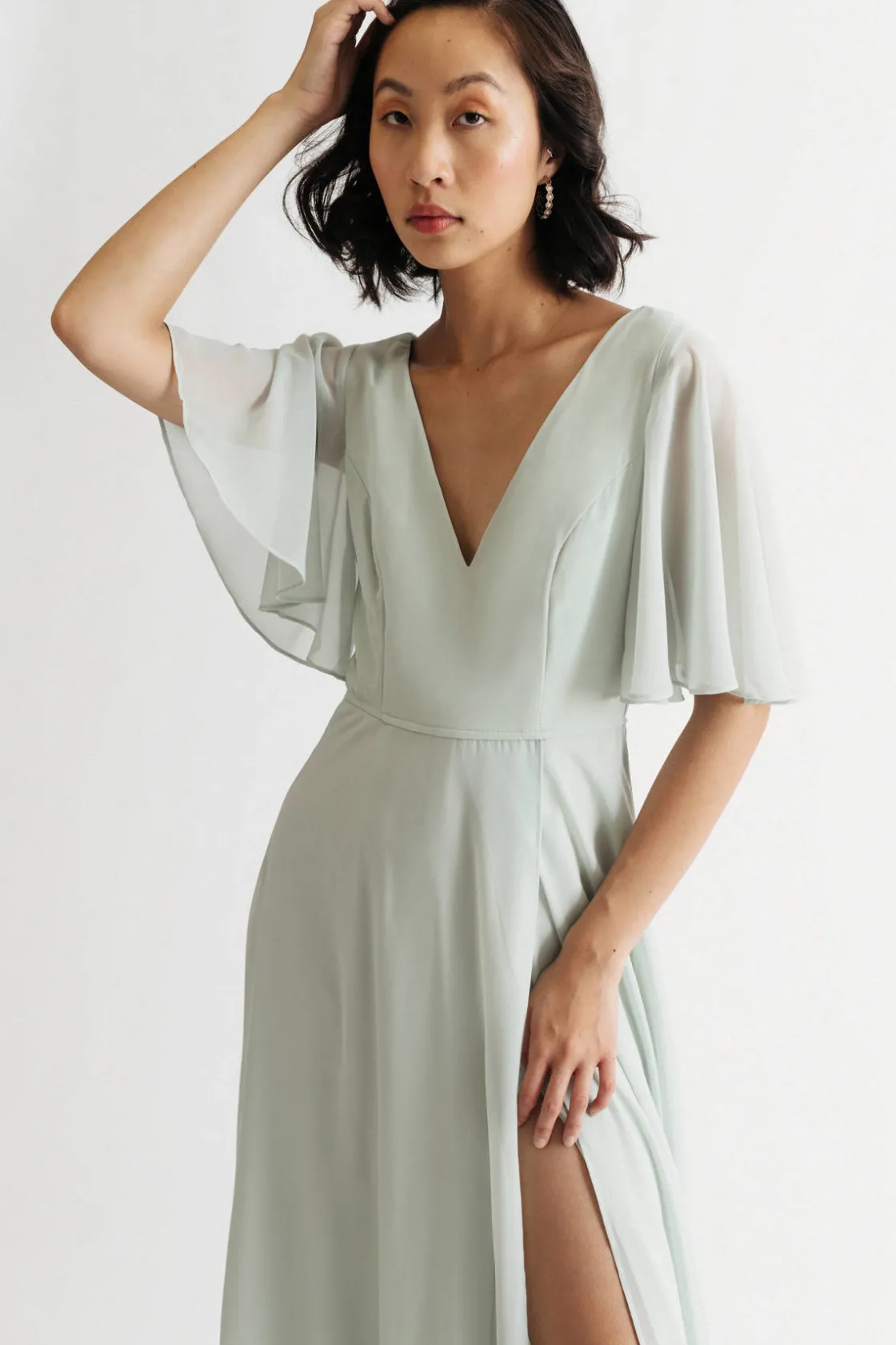 Tobi Come Closer To Me Butterfly Sleeve High Slit Maxi Dress - Ivory