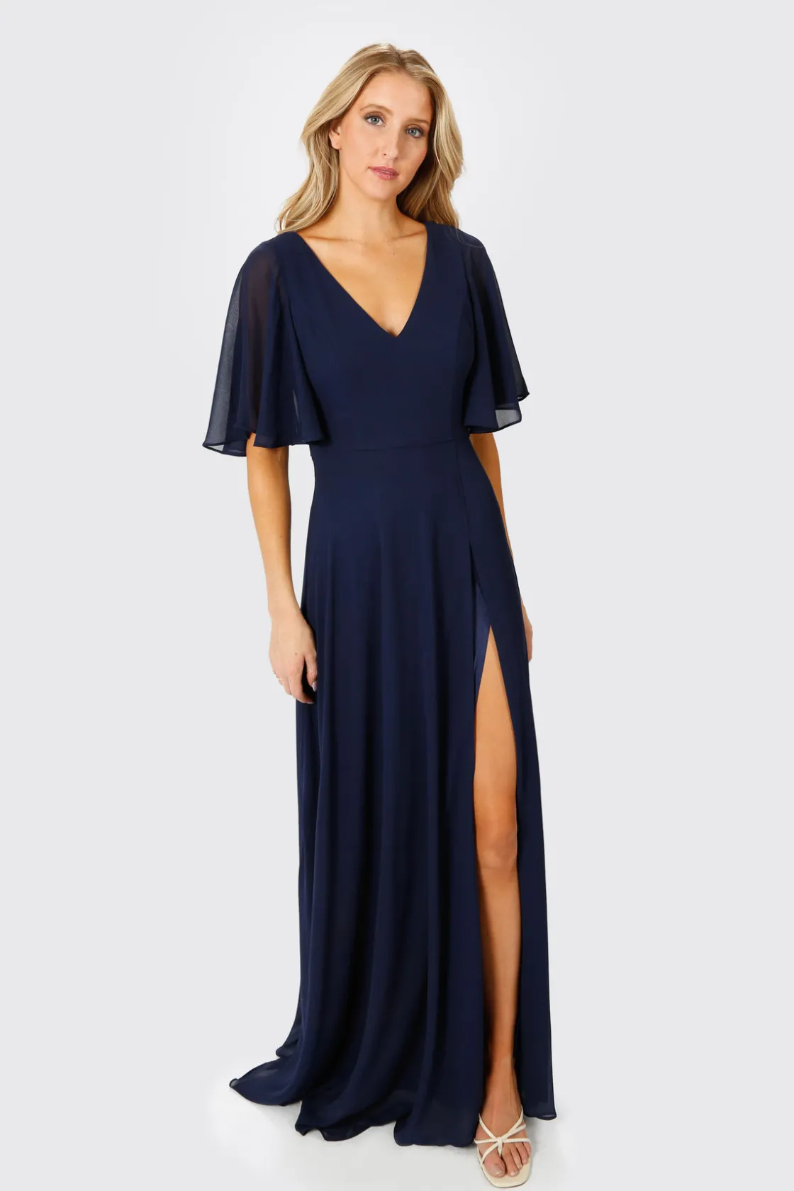 Tobi Come Closer To Me Butterfly Sleeve High Slit Maxi Dress - Ivory