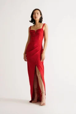 Tobi Come Over Here Surplice High Slit Maxi Dress - Red