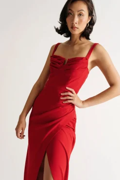 Tobi Come Over Here Surplice High Slit Maxi Dress - Red