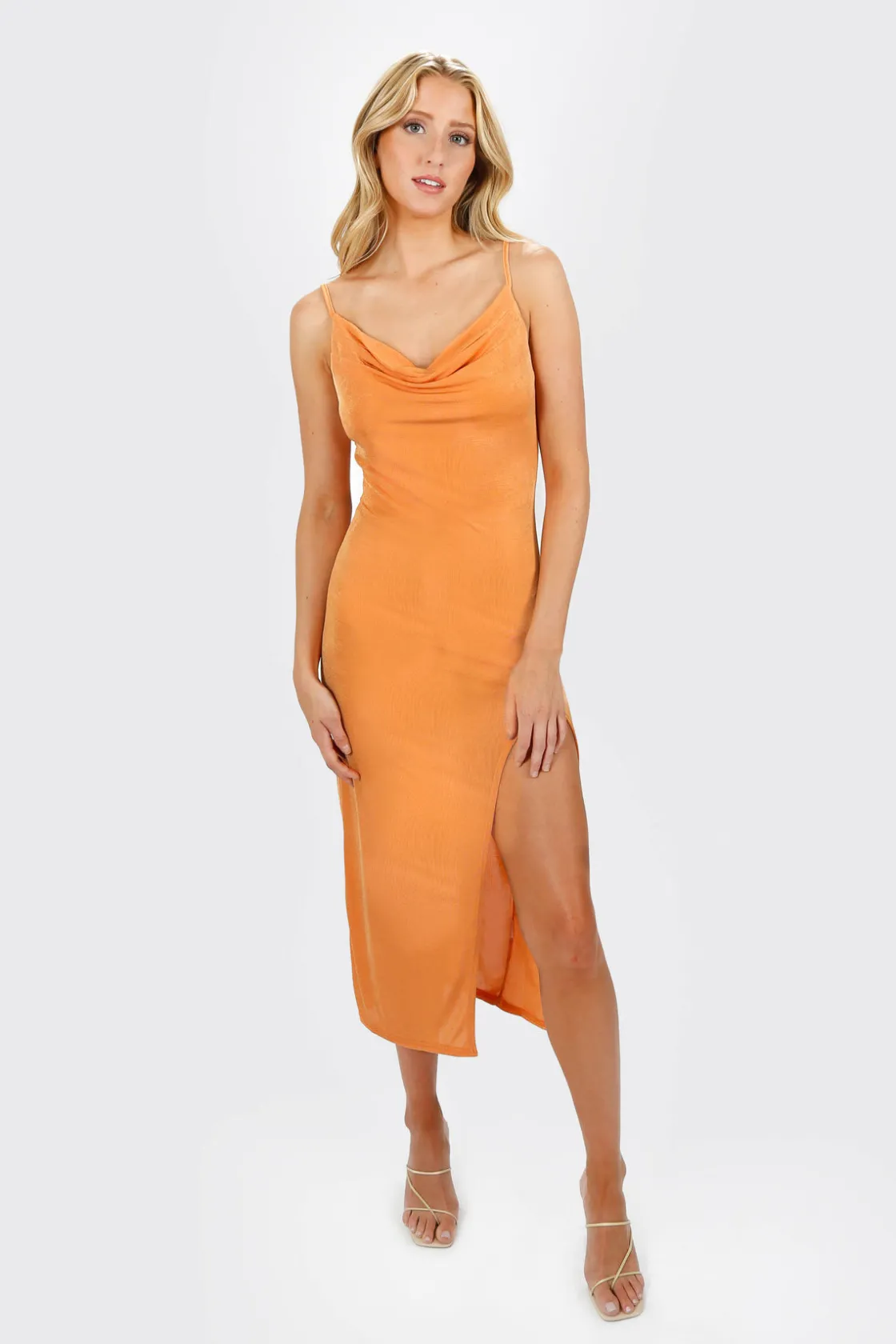 Tobi Come Thru High Slit Bodycon Midi Dress - Orange