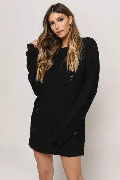 Tobi Complicated Distressed Sweater Mini Dress - Black