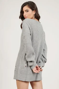 Tobi Complicated Distressed Sweater Mini Dress - Black
