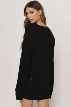 Tobi Complicated Distressed Sweater Mini Dress - Black