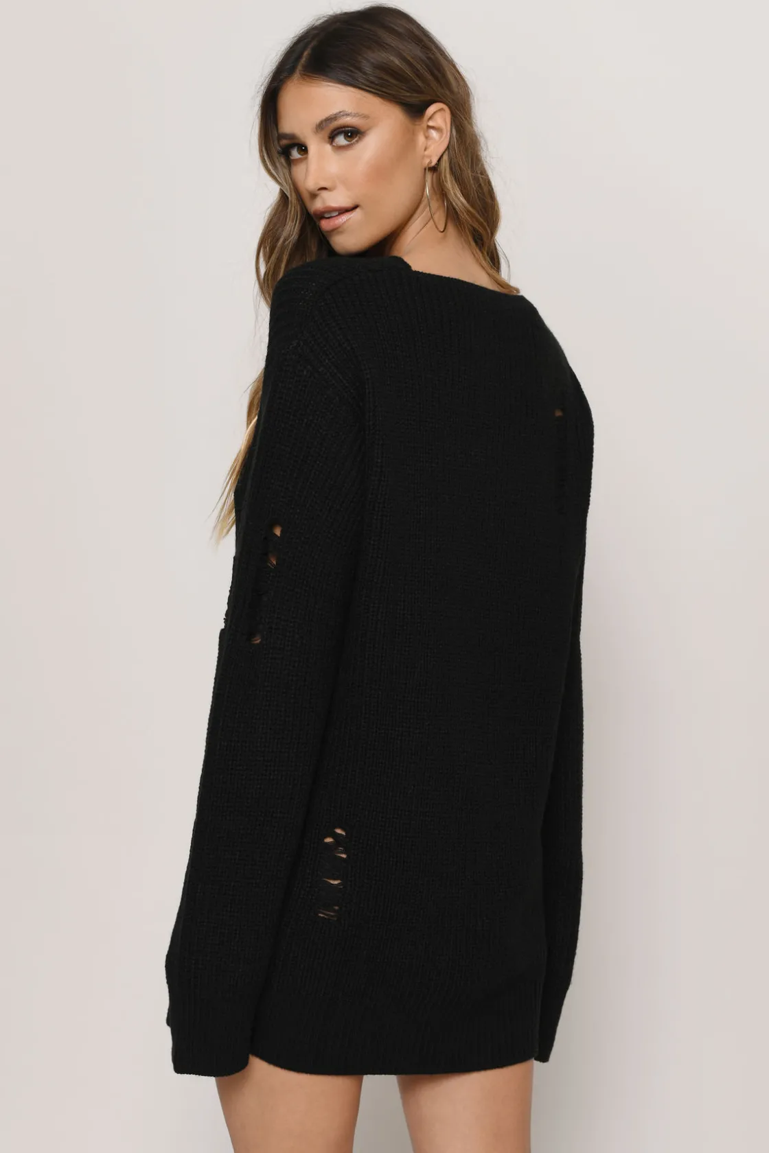 Tobi Complicated Distressed Sweater Mini Dress - Black