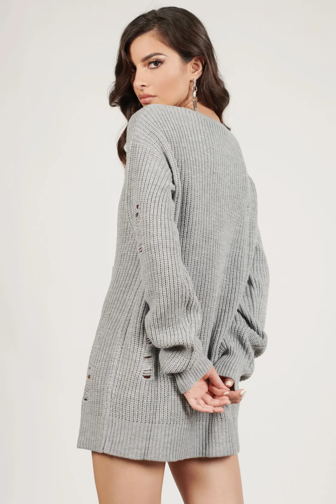 Tobi Complicated Distressed Sweater Mini Dress - Black