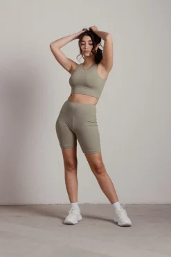 Tobi Cool Down Ribbed Crop Top And Biker Short Set -