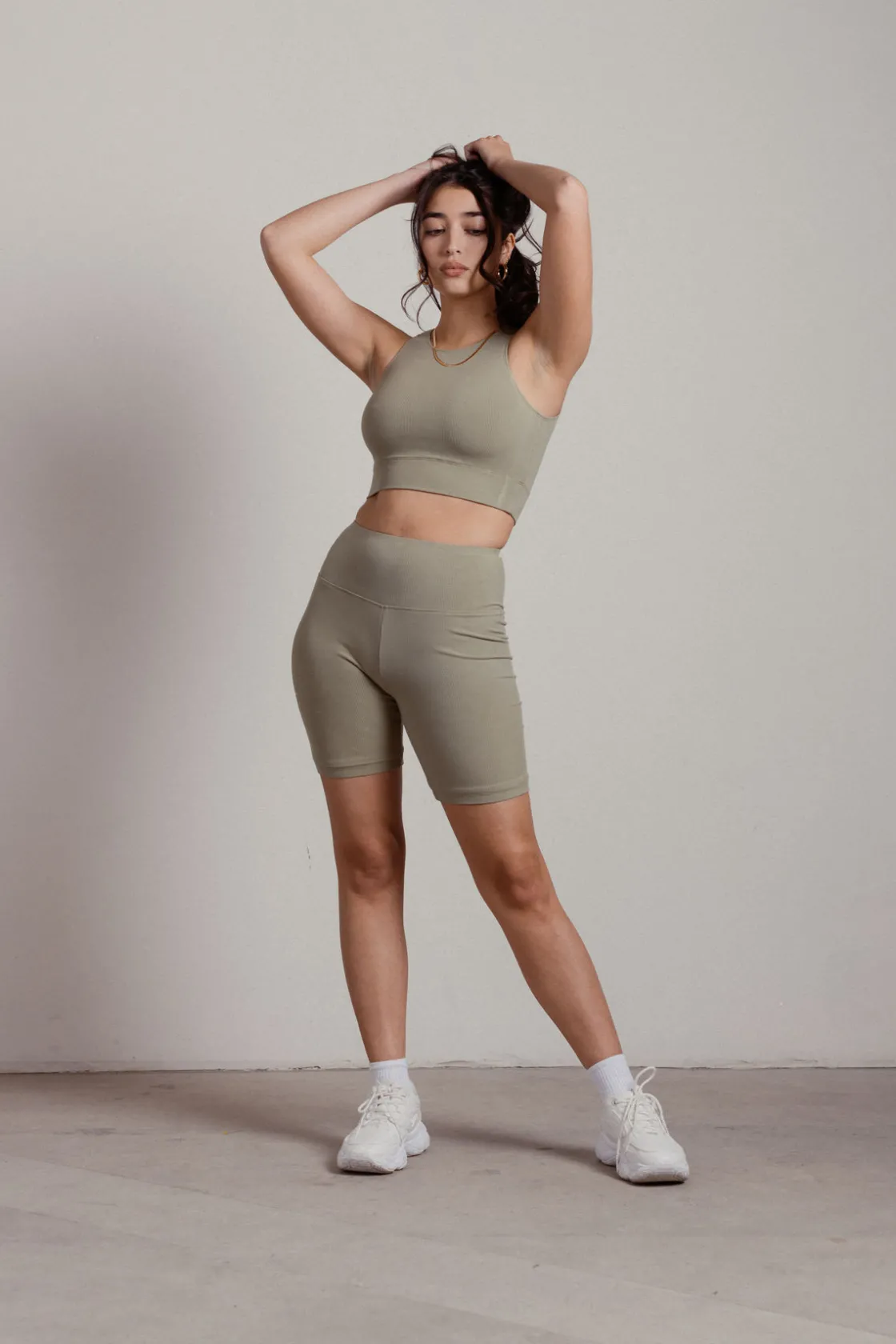Tobi Cool Down Ribbed Crop Top And Biker Short Set -