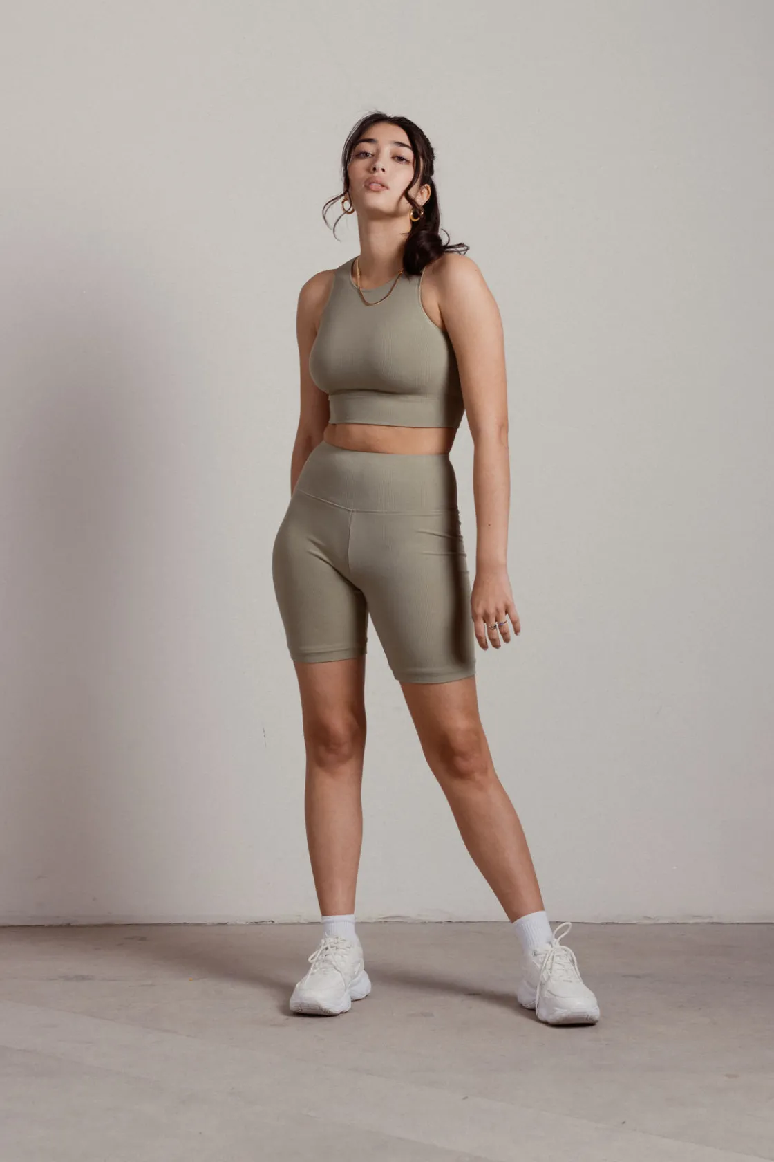 Tobi Cool Down Ribbed Crop Top And Biker Short Set -