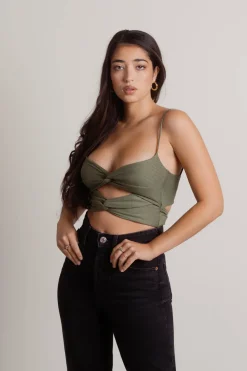 Tobi Crash Into You Crop Top - Olive