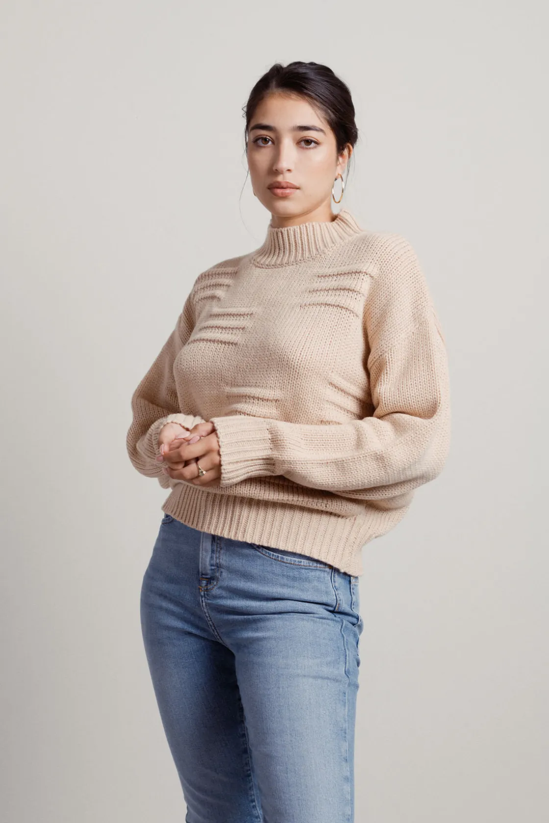 Tobi Creme Brulee Mock Neck Sweater -