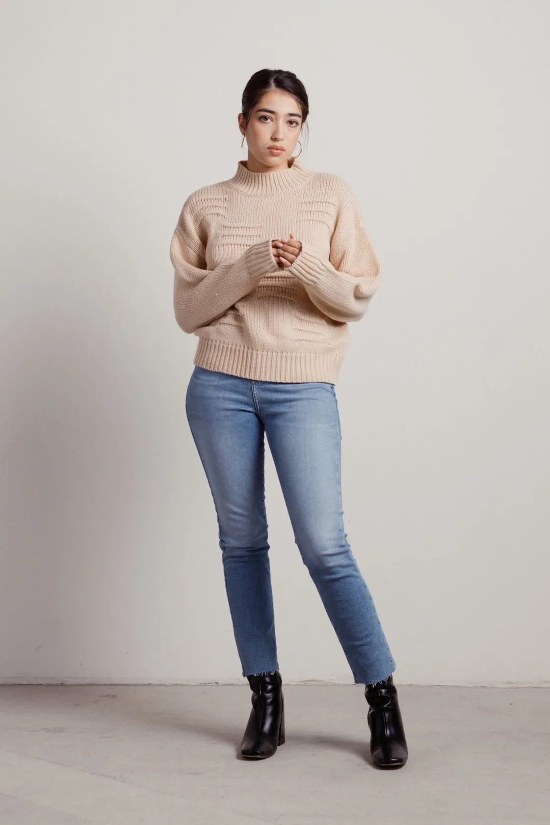 Tobi Creme Brulee Mock Neck Sweater -