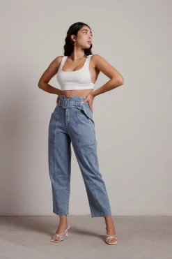Tobi Crenshaw High Waist Belted Seamed Straight Leg Jeans