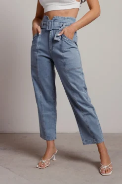 Tobi Crenshaw High Waist Belted Seamed Straight Leg Jeans