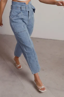 Tobi Crenshaw High Waist Belted Seamed Straight Leg Jeans