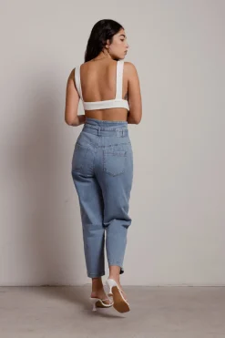 Tobi Crenshaw High Waist Belted Seamed Straight Leg Jeans