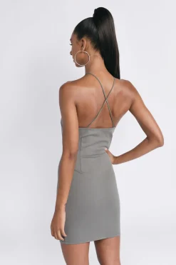 Tobi Cross It Off Cross Halter Bodycon Mini Dress - Gray