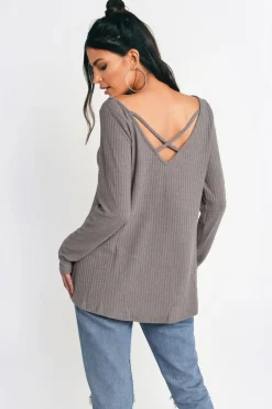 Tobi Cross My Heart Criss Cross Top - Taupe