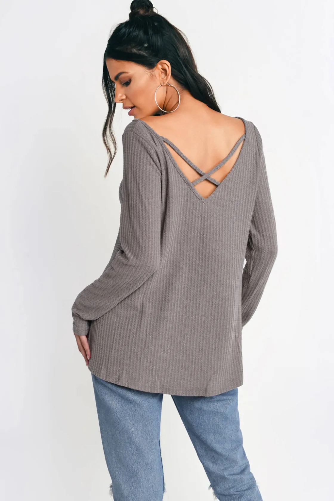 Tobi Cross My Heart Criss Cross Top - Taupe