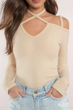Tobi Cross My Mind Cross Halter Top - Toast