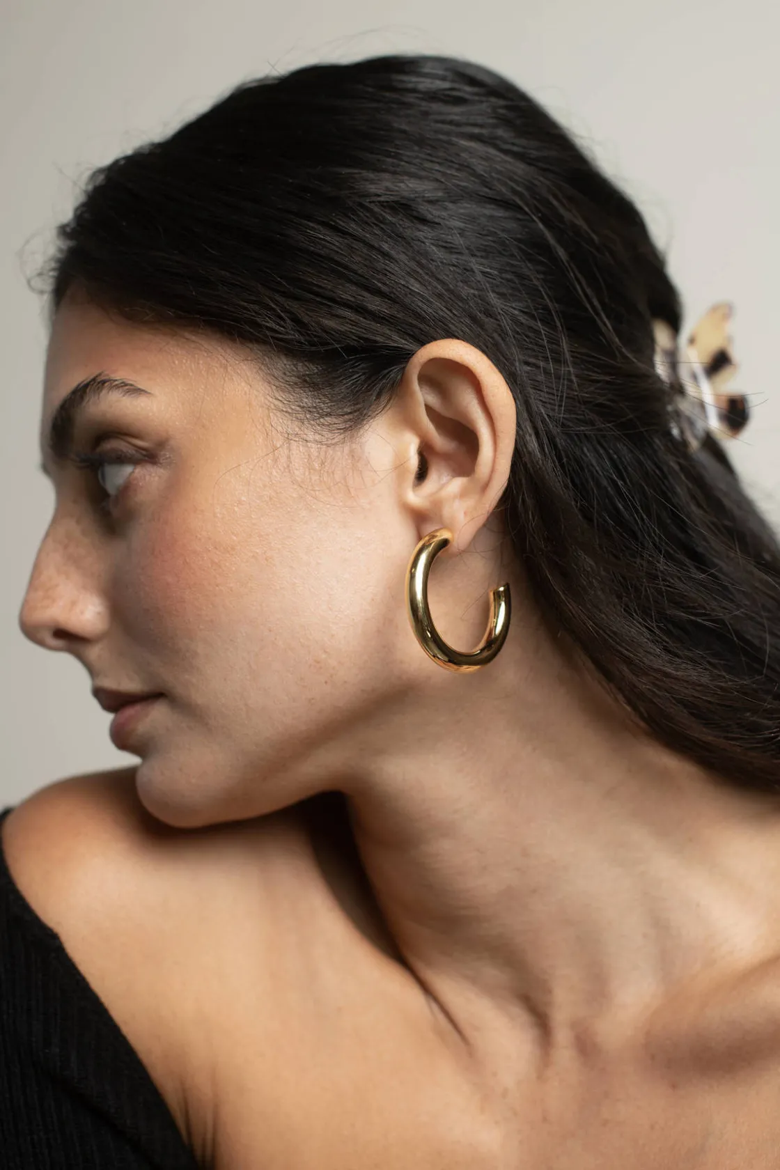 Tobi Cross My Mind Hollow Hoop Earrings - Gold