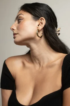 Tobi Cross My Mind Hollow Hoop Earrings - Gold