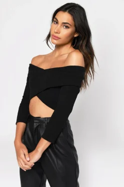 Tobi Crossing Lines Crop Top - Black