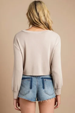 Tobi Crystal Front Tie Top - Beige