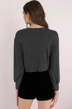 Tobi Crystal Front Tie Top - Beige