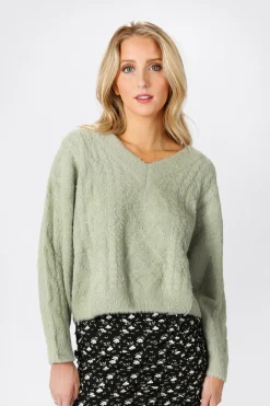 Tobi Cuddle Season Cable Knit Sweater - Green