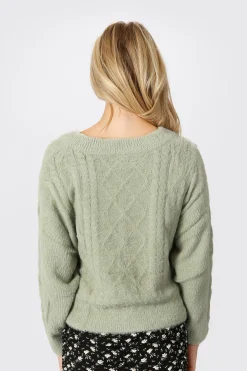 Tobi Cuddle Season Cable Knit Sweater - Green