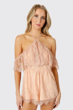 Tobi Cut It Out Lace Romper - Rose