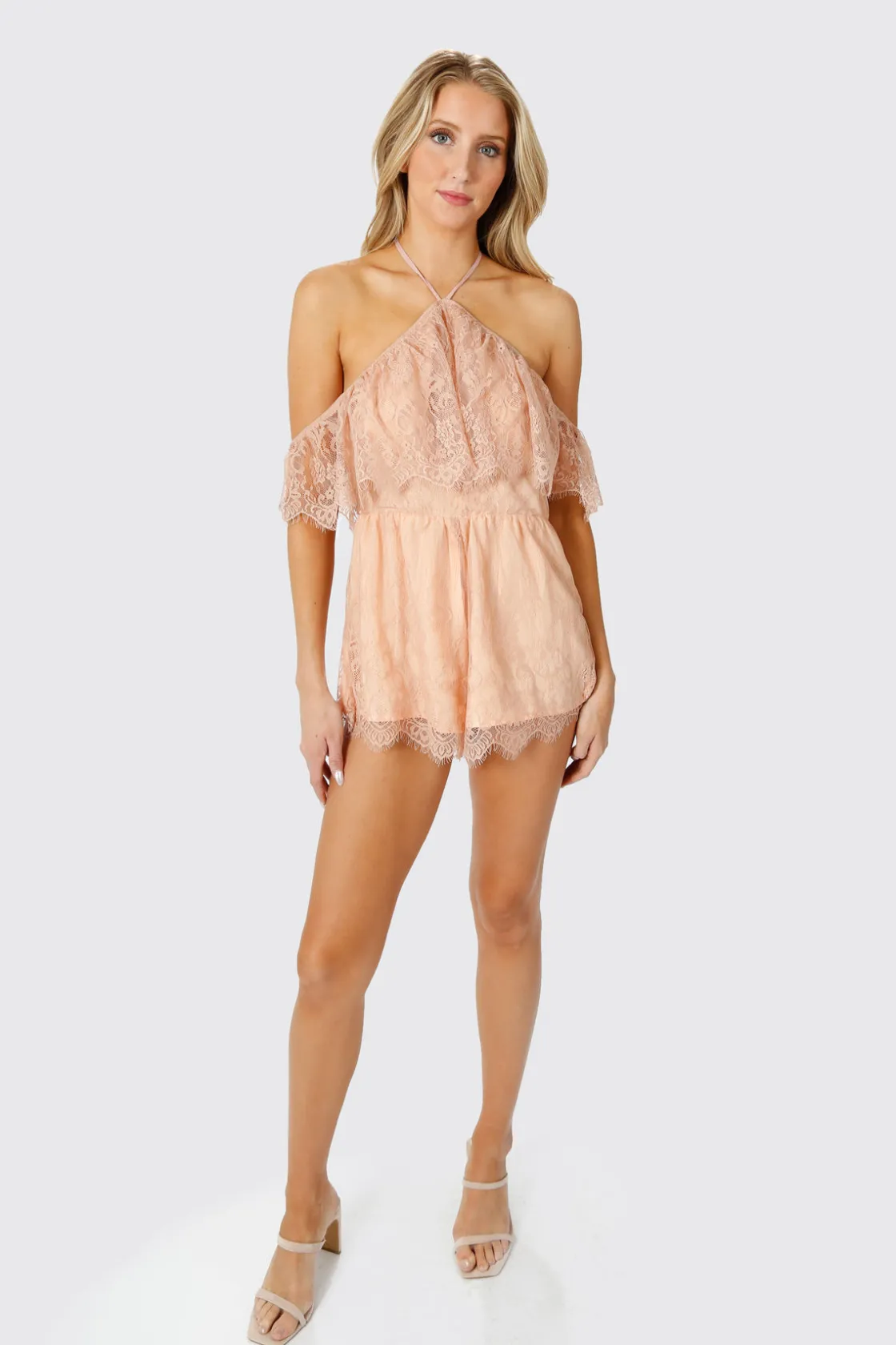 Tobi Cut It Out Lace Romper - Rose