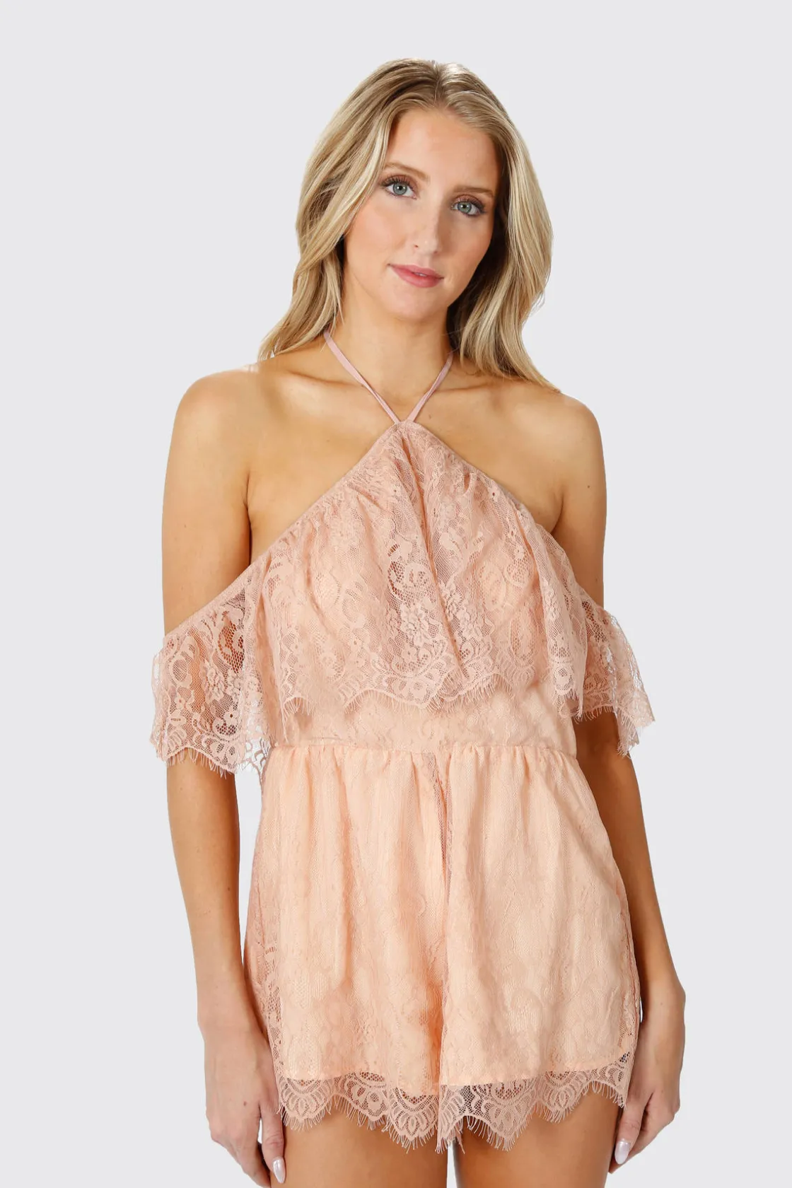 Tobi Cut It Out Lace Romper - Rose