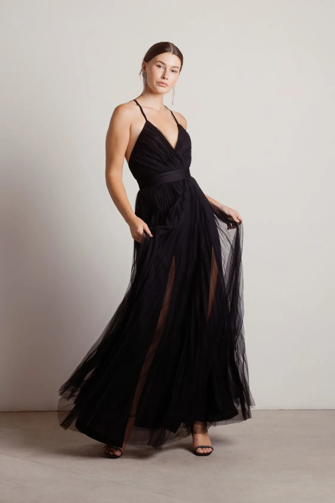 Tobi Dance Again Mesh Double High Slit Maxi Dress -