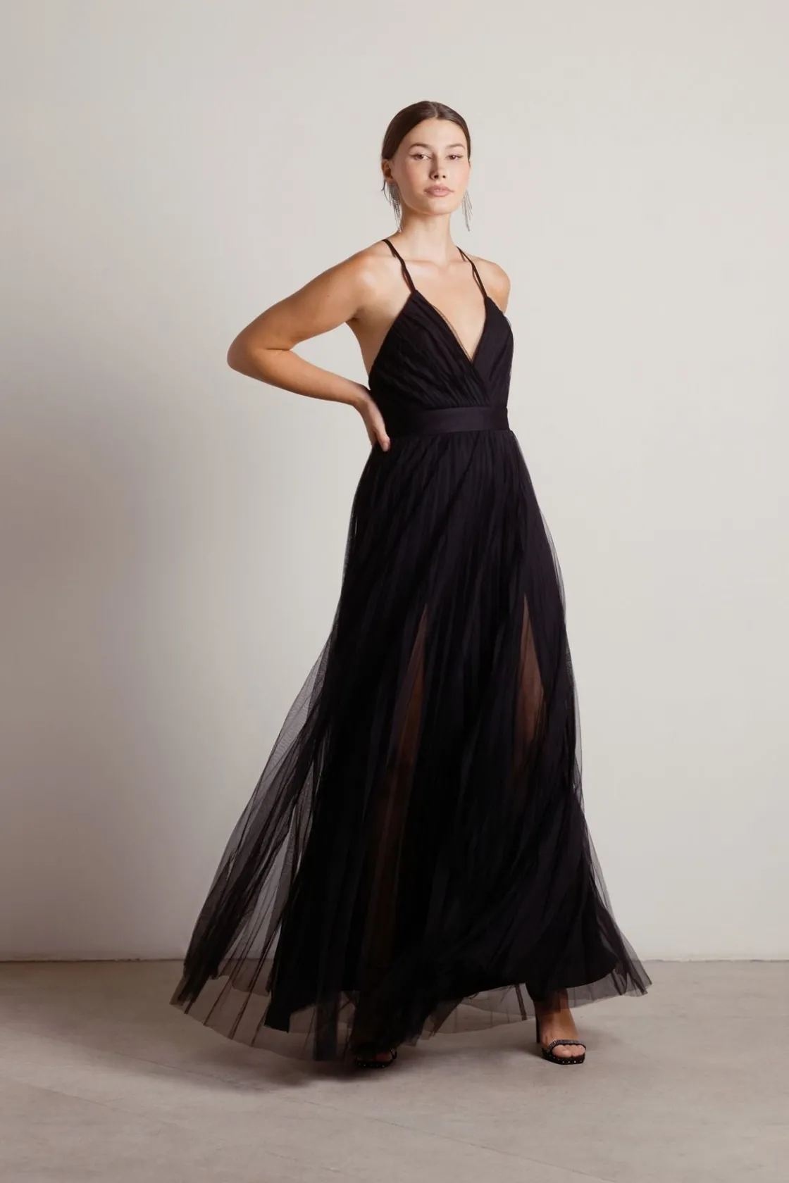 Tobi Dance Again Mesh Double High Slit Maxi Dress -