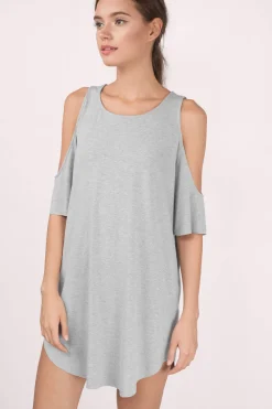 Tobi Daydream Cold Shoulder Shift Mini Dress - Heather Grey