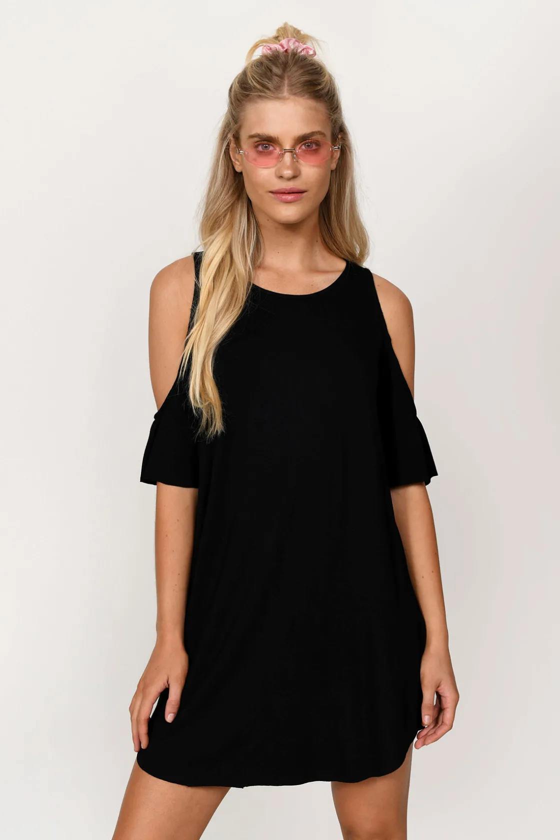 Tobi Daydream Cold Shoulder Shift Mini Dress - Heather Grey