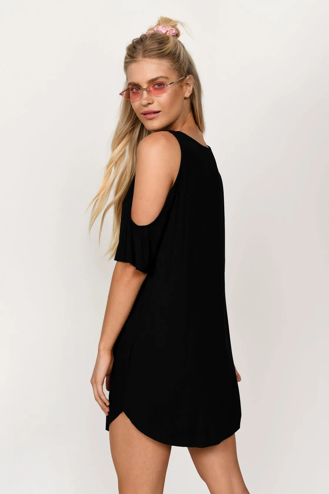 Tobi Daydream Cold Shoulder Shift Mini Dress - Heather Grey