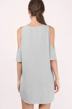 Tobi Daydream Cold Shoulder Shift Mini Dress - Heather Grey